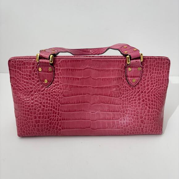Kate Spade Pink & Gold Hardware Leather Croc Embossed Satchel Shoulder Hand Bag - Picture 12 of 12